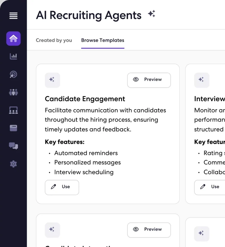 Early Lovable prototype: AI Recruiting Agents with browsable templates such as Candidate Engagement